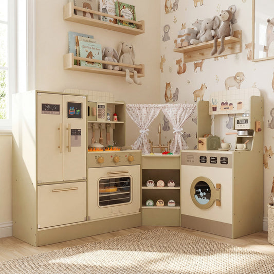Kids Corner Play Kitchen with Faucet and Dishwasher and Stoves-Green - Tampa Home & Garden Store
