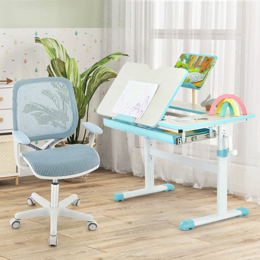 Swivel mesh chair for children by DirectDeals with adjustable height in light blue on Tampa Home & Garden Store