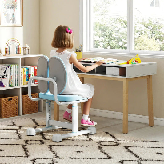 Kids ergonomic desk chair with adjustable height and back support, light blue padding on Tampa Home & Garden Store