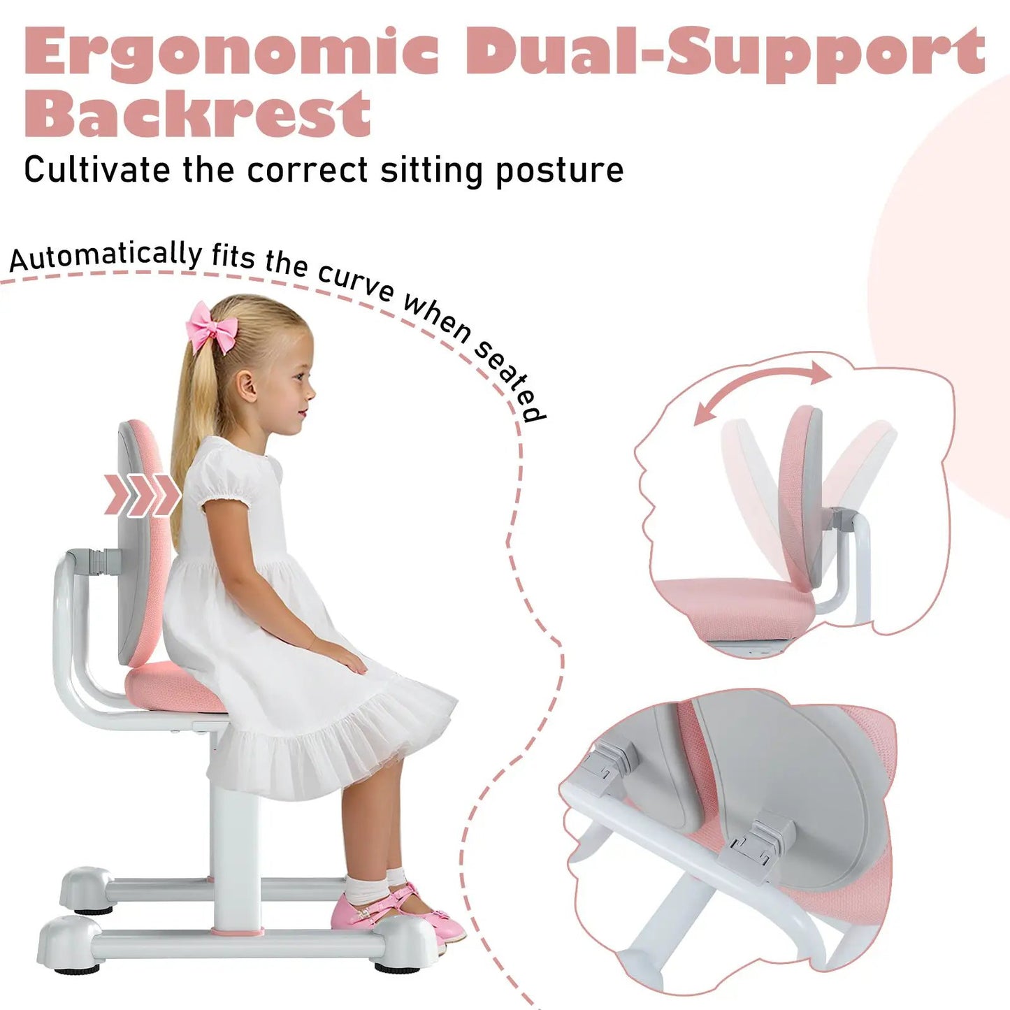 Kids ergonomic desk chair with adjustable height and dual-back support, pink seat DirectDeals on Tampa Home & Garden Store