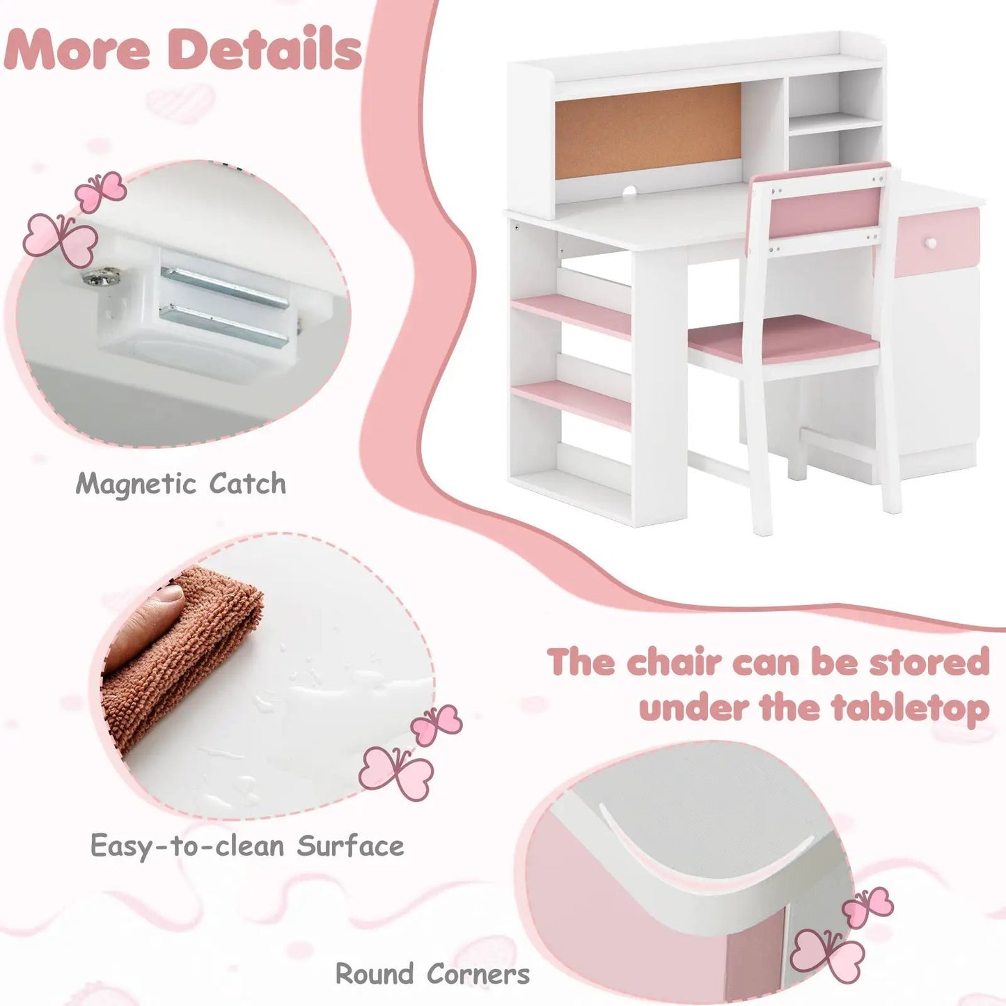 Kids Desk and Chair Set with Hutch in white and pink, DirectDeals on Tampa Home & Garden Store