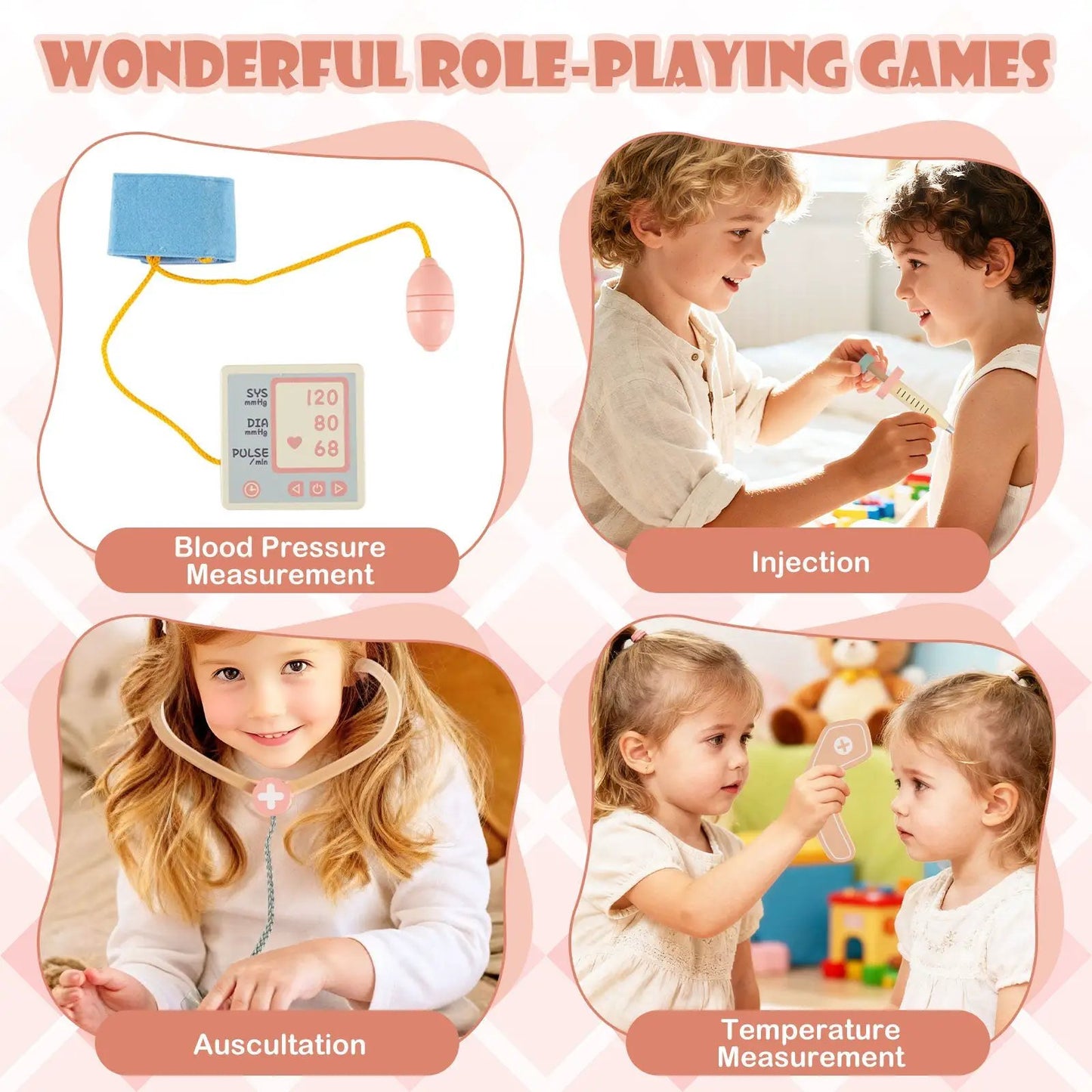 Kids Doctor Play Set wooden kit with eye chart by DirectDeals for role play on Tampa Home & Garden Store