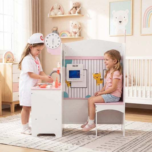 Kids Doctor Play Set with Adjustable Height Bar white pink DirectDeals for pretend clinic on Tampa Home & Garden Store