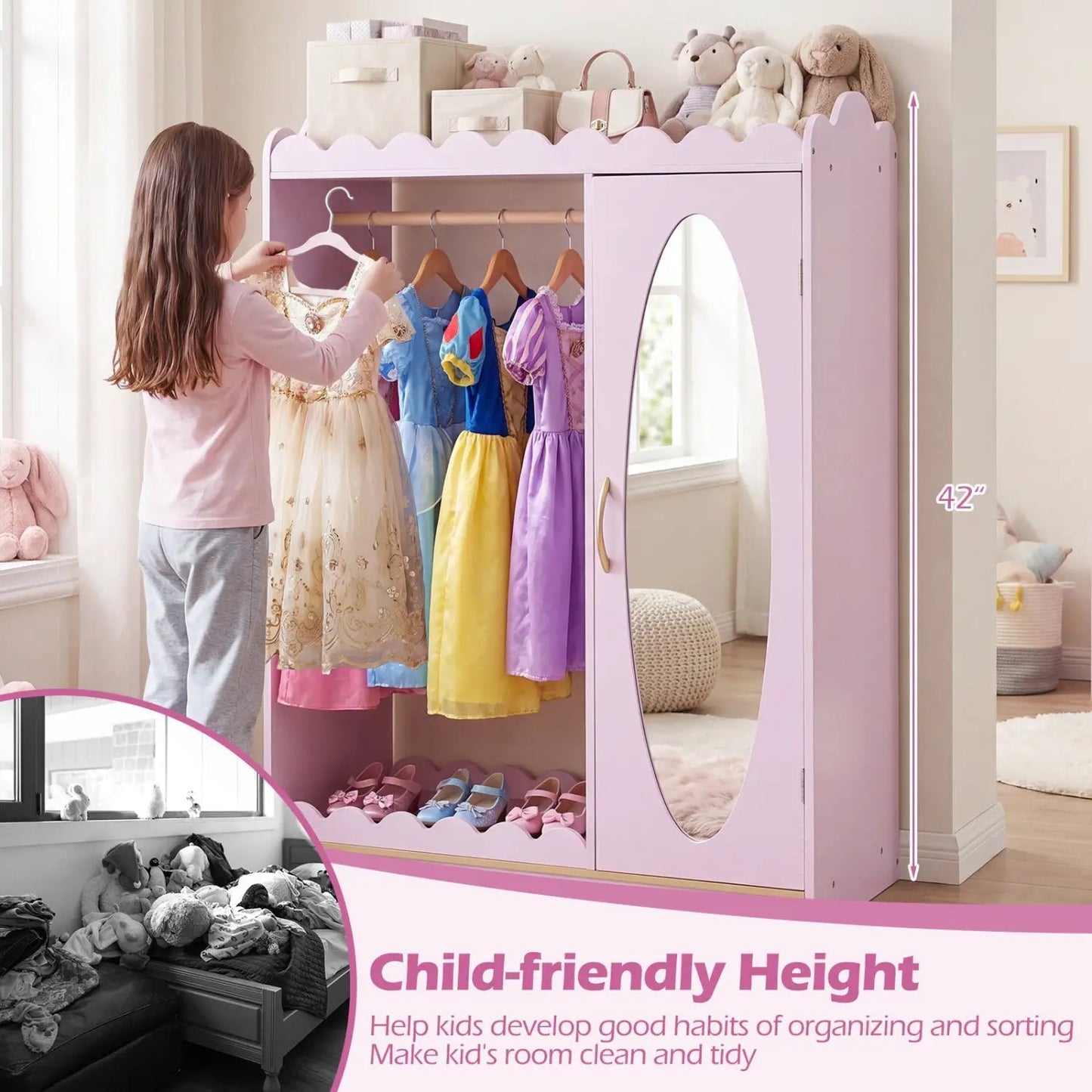 Kids Dress Up Cabinet With Mirror Pink Storage