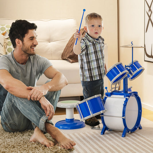 Kids Drum Set Educational Percussion Musical Instrument Toy with Bass Drum-Blue - Tampa Home & Garden Store