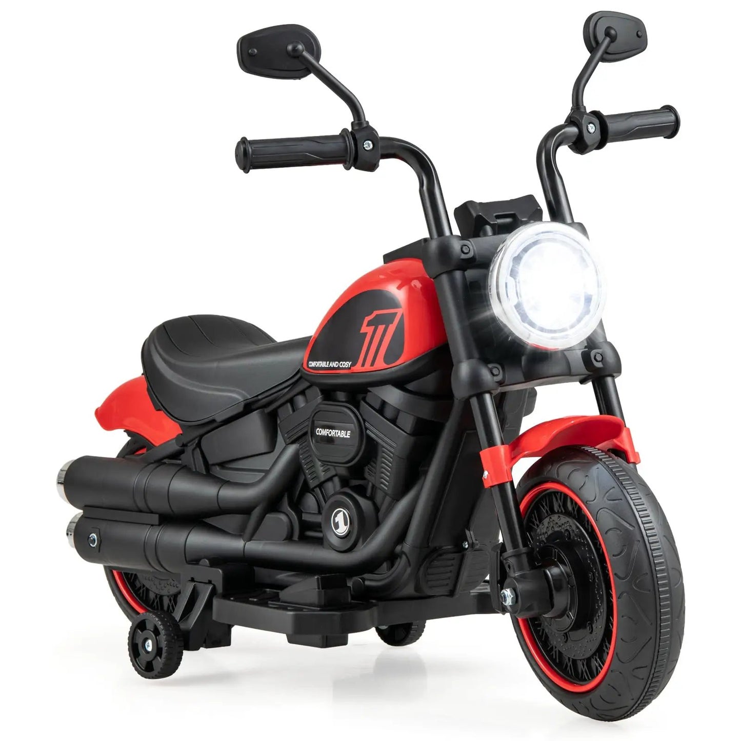 Kids Electric Motorcycle with Training Wheels and LED Headlights-Blue - Tampa Home & Garden Store