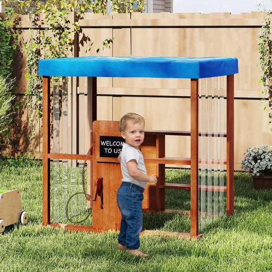 Kids Gas Station Playhouse with Refueling Guns, wooden playset with blue canopy DirectDeals on Tampa Home & Garden Store