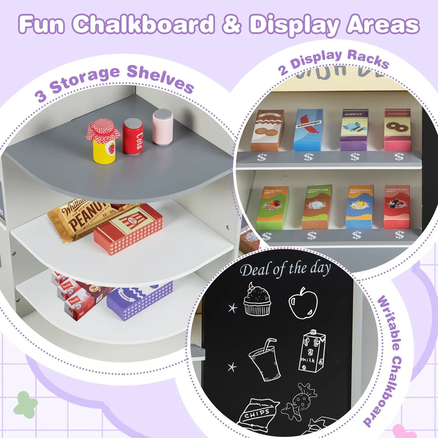 Kids Grocery Store Playset with Cash Register POS by DirectDeals; food boxes and shelves on Tampa Home & Garden Store