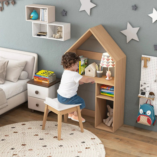 2-in-1 kids house-shaped table and chair set gray by DirectDeals with wood frame in a playroom on Tampa Home & Garden Store