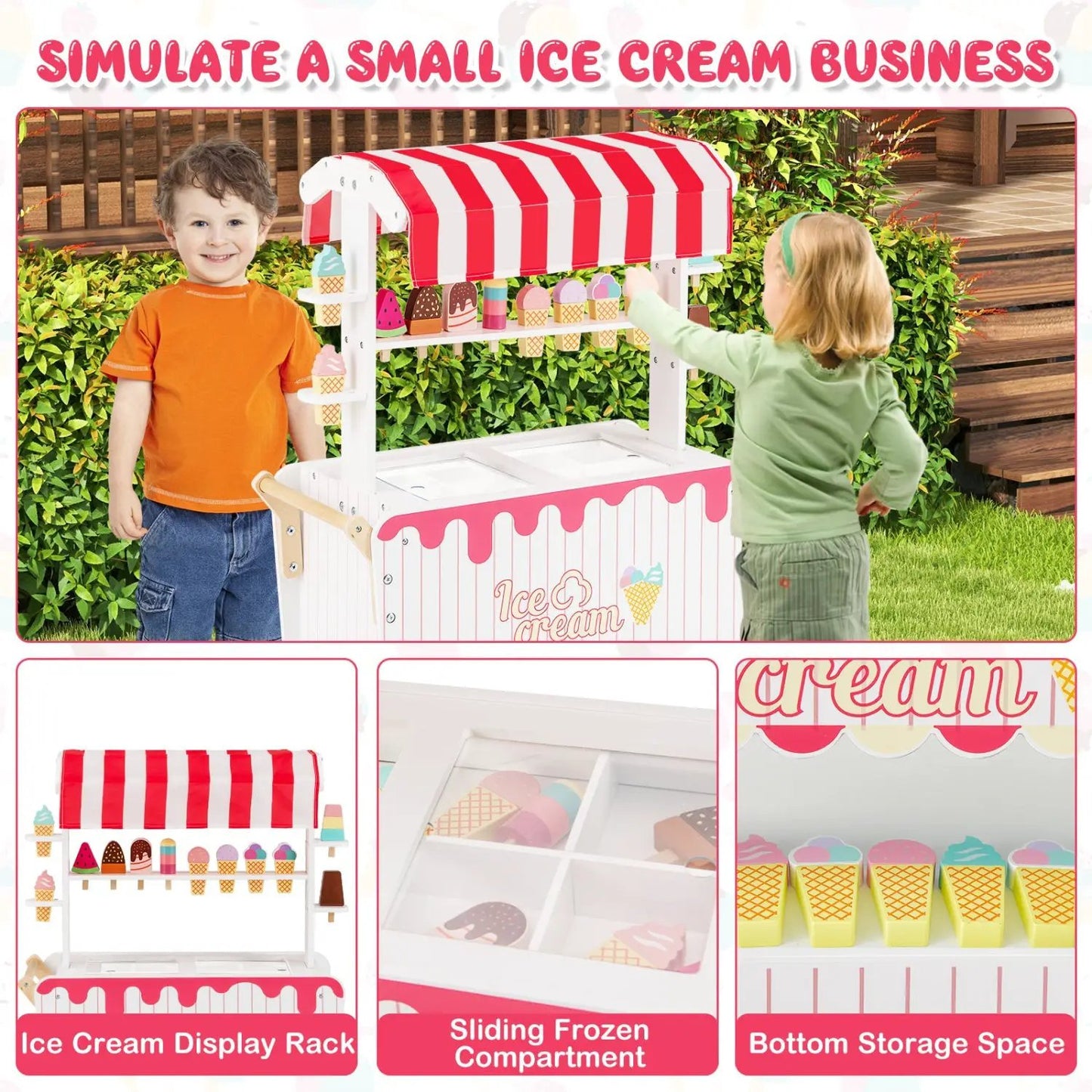 Ice Cream Cart Playset With Display Rack