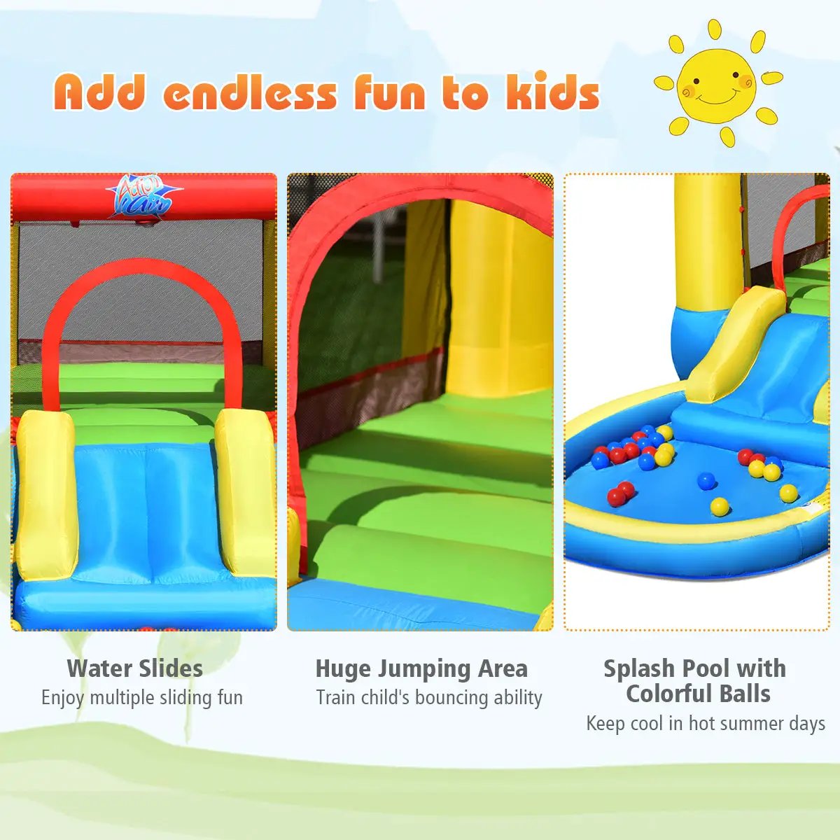 Inflatable Kids Slide Bounce House with 550W Blower; water slides, jumping area and pool on Tampa Home & Garden Store