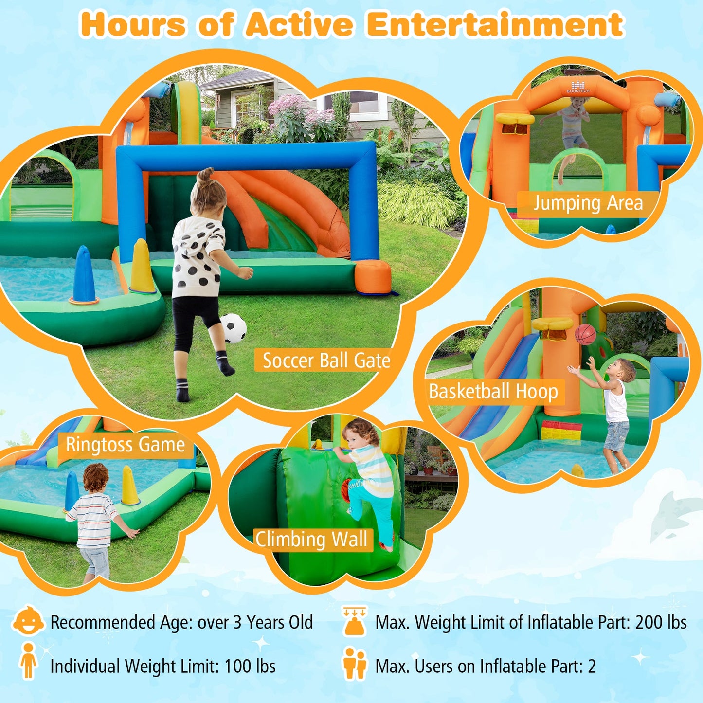 Kids inflatable water slide with soccer gate and 750W blower DirectDeals, jumping area on Tampa Home & Garden Store