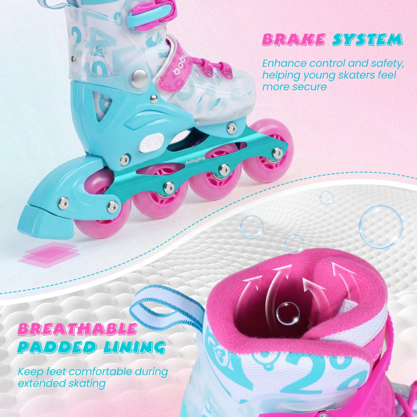 Kids inline skates with light up wheels in turquoise and pink by DirectDeals on Tampa Home & Garden Store