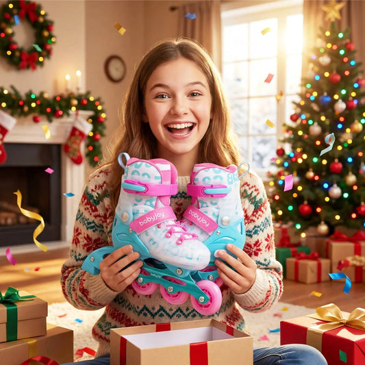 Kids inline skates with light up wheels in teal and pink, babyjoy brand on Tampa Home & Garden Store