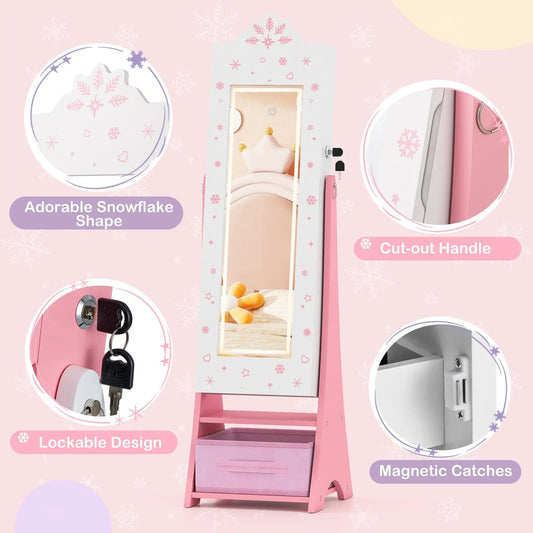 Kids Jewelry Armoire pink with 3-color lighted full-length mirror DirectDeals on Tampa Home & Garden Store