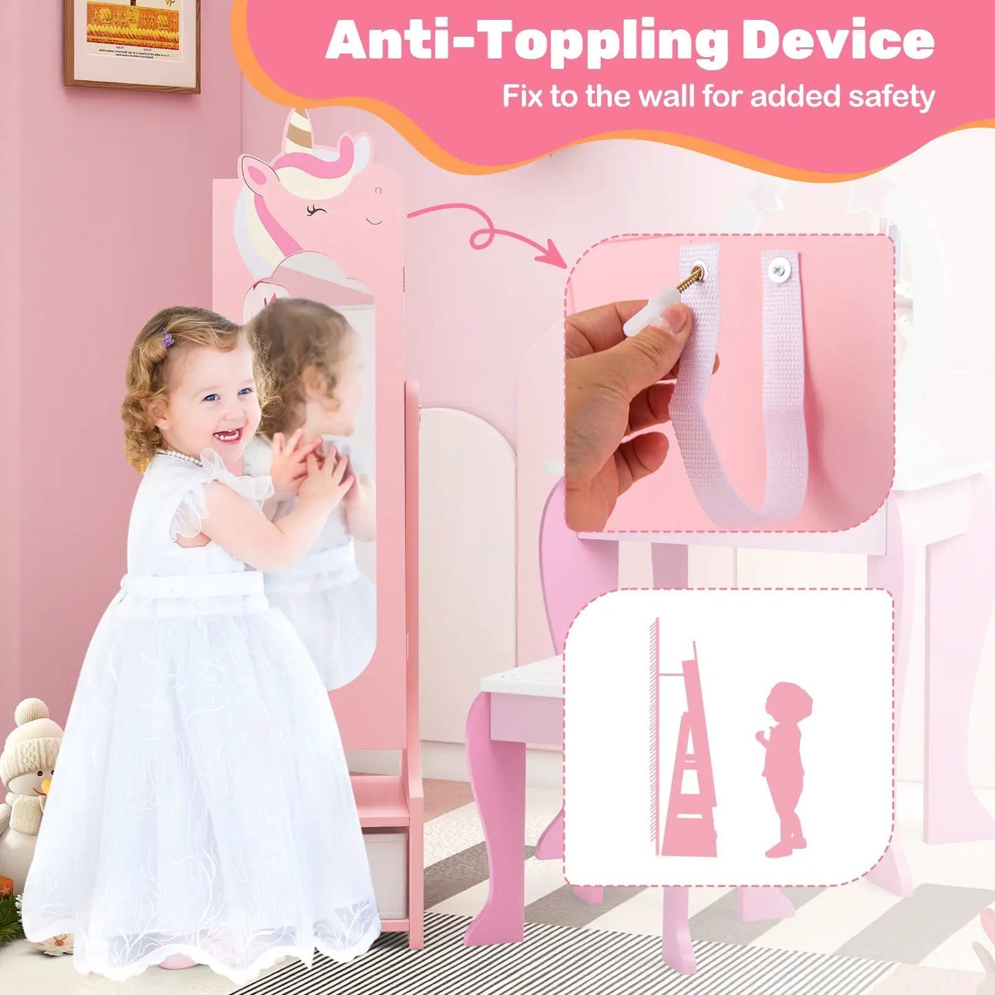 Kids pink jewelry armoire with storage and tilt-angle design by DirectDeals on Tampa Home & Garden Store