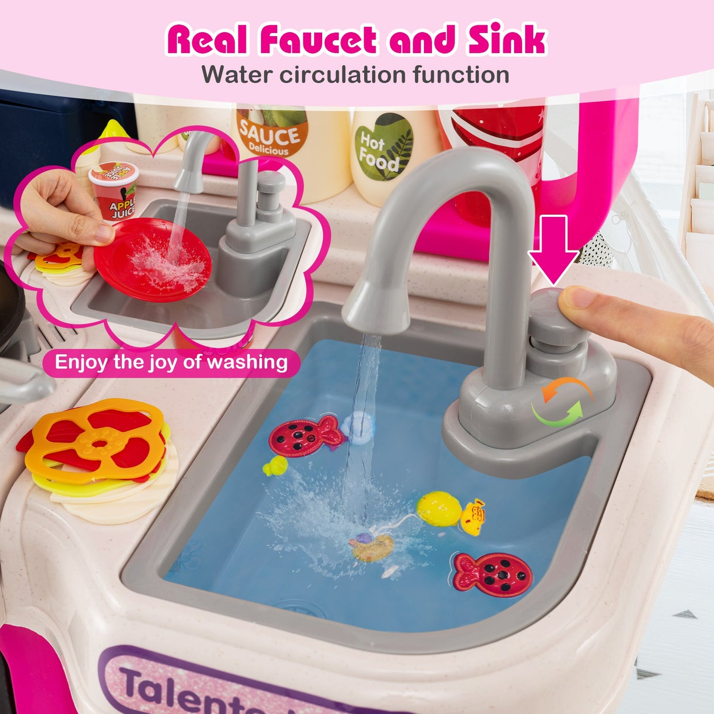 Kids kitchen playset with gray plastic sink, faucet and toy foods on Tampa Home & Garden Store