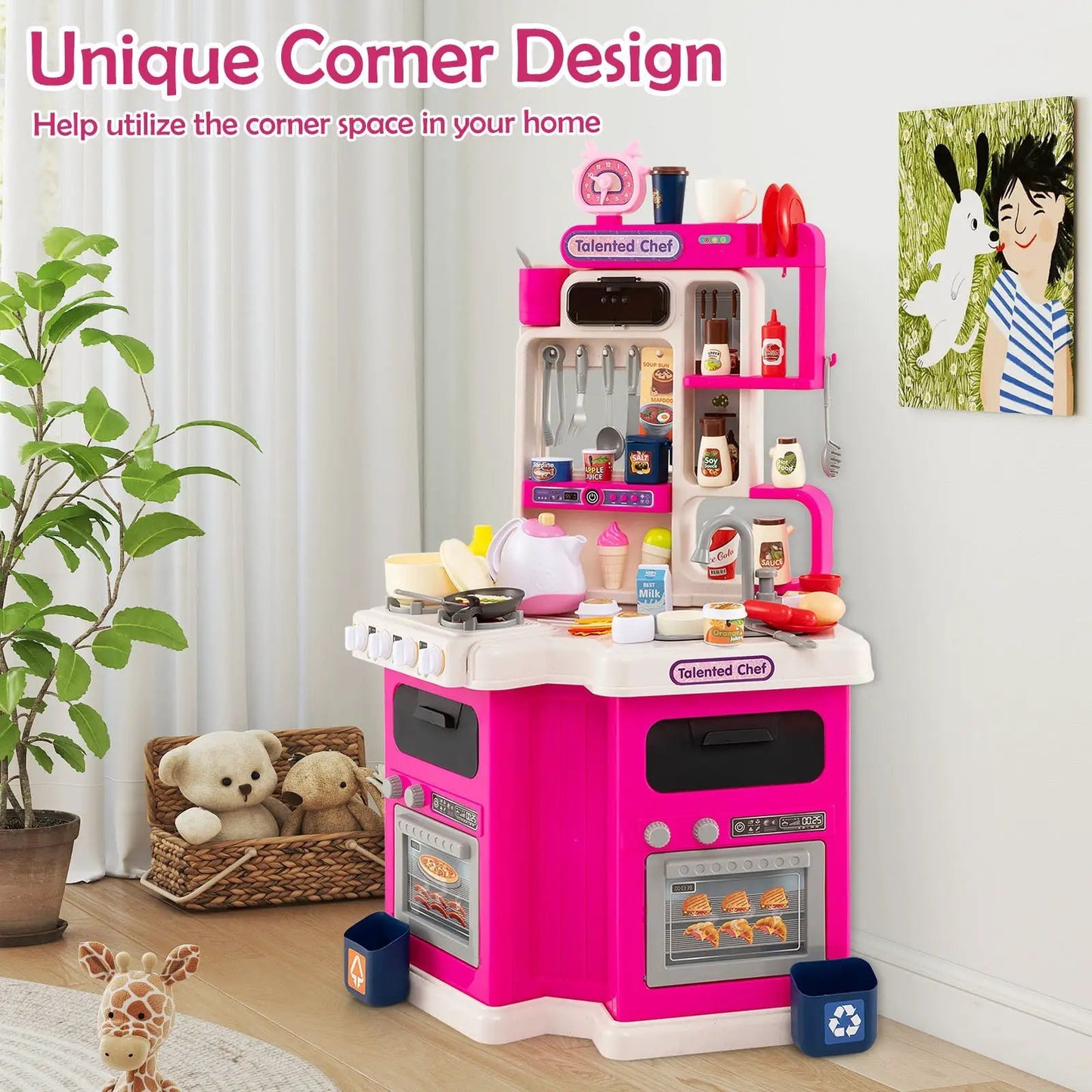 Kids Kitchen Playset with lights and sounds in bright pink plastic by DirectDeals on Tampa Home & Garden Store