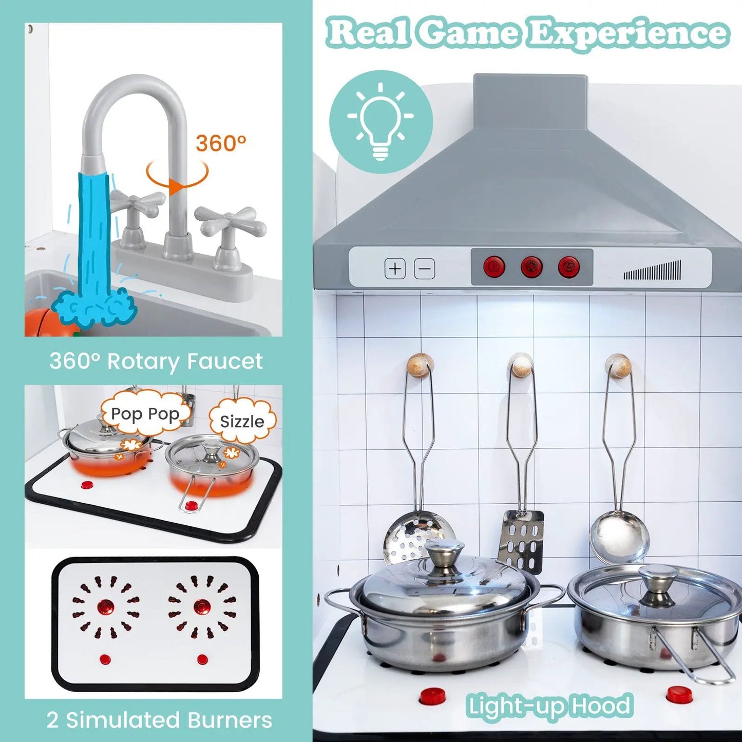 Kids Kitchen Playset 3-in-1 with Refrigerator and Washing Machine-Gray - Tampa Home & Garden Store