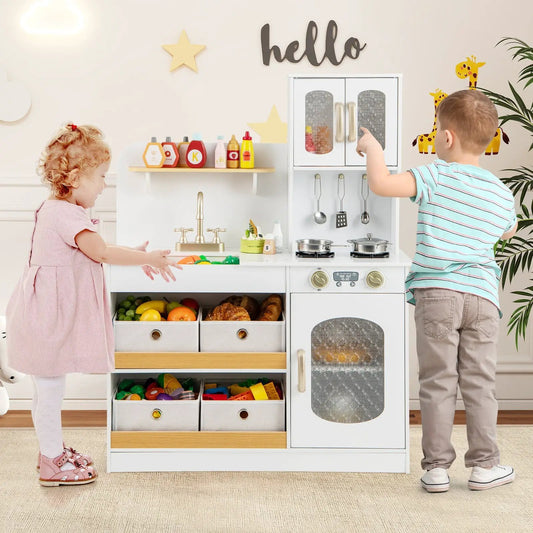 Kids Kitchen Playset with Veggies & Accessories white toy kitchen with stove, sink and oven on Tampa Home & Garden Store