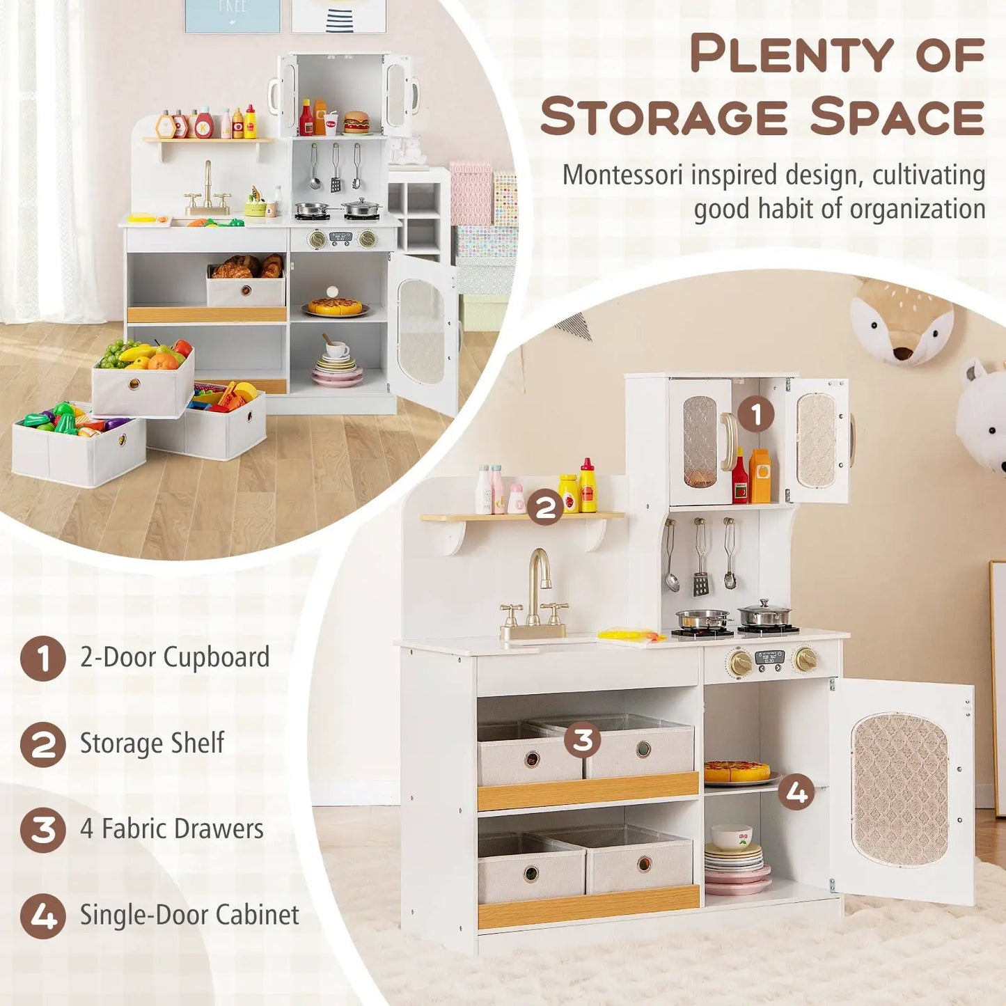 Kids Kitchen Playset with Cooking Accessories and Toy Cuttable Veggies-White - Tampa Home & Garden Store