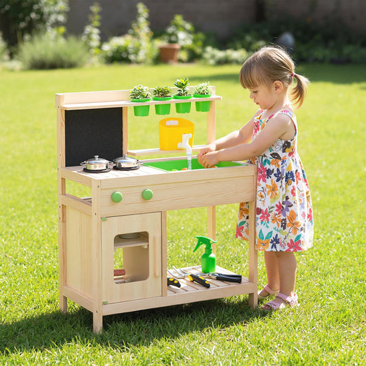 Kids Mud Kitchen Play Pretend Kitchen with Chalkboard for Kids Aged 3+ - Tampa Home & Garden Store