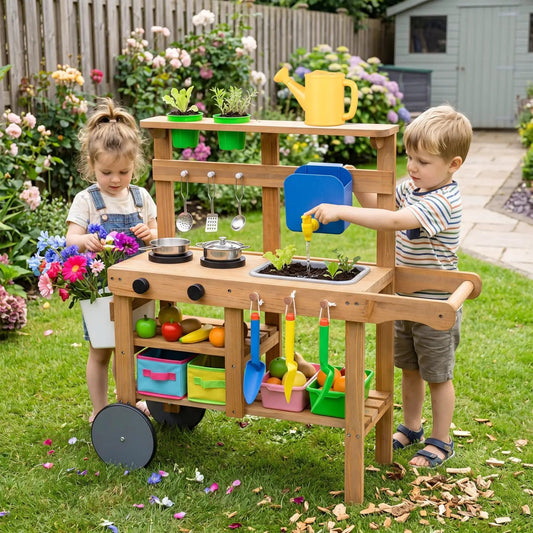 Kids Mud Kitchen with Water Tank, Sink & 15 Accessories outdoor play kitchen DirectDeals on Tampa Home & Garden Store