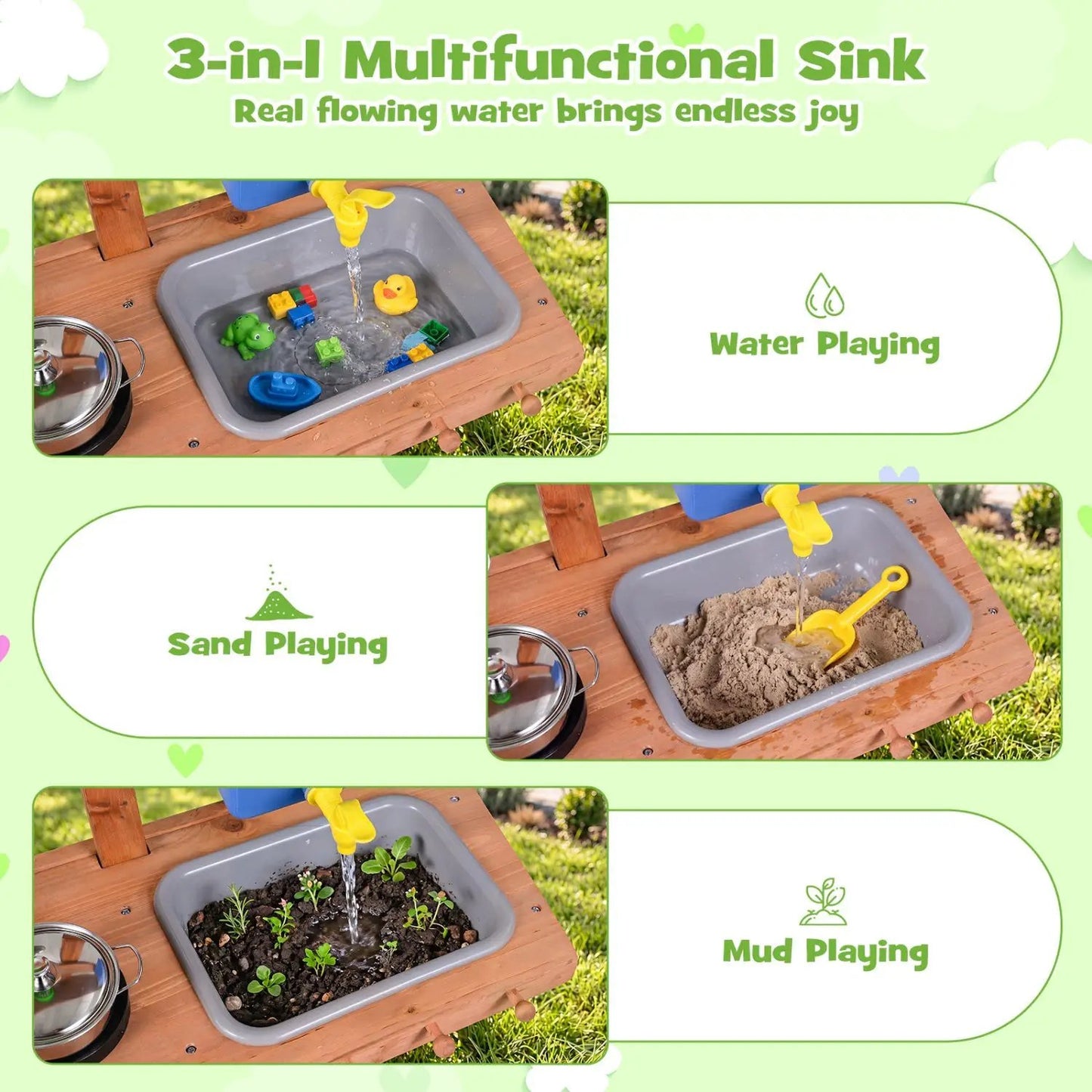 Kids Mud Kitchen with Water Tank and Accessories