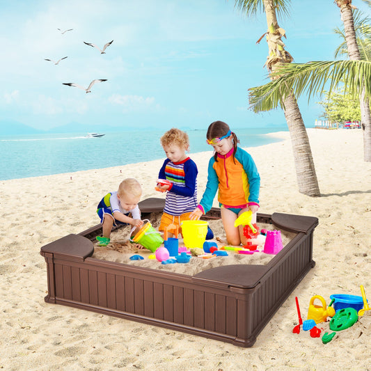 Kids Outdoor Sandbox with Oxford Cover and 4 Corner Seats - Tampa Home & Garden Store