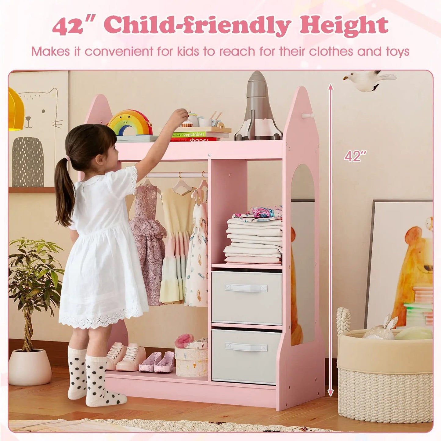 Kids Play Armoire Dresser Pink with Cloth Hanger 42in tall DirectDeals on Tampa Home & Garden Store