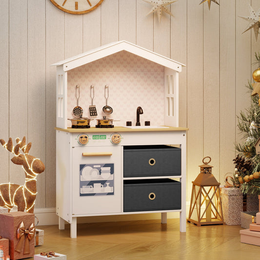 Kids Play Kitchen Children Toy Kitchen Playset with 2 Stoves and Rotation Knobs - Tampa Home & Garden Store