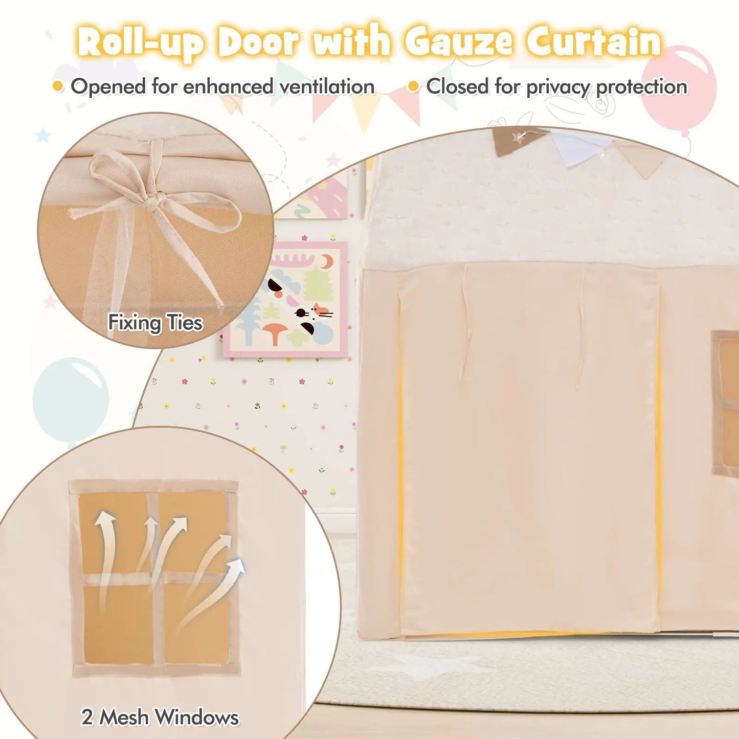 Kids Play Tent with Glow Stars and Cozy Beige Mat, 2 mesh windows, DirectDeals on Tampa Home & Garden Store