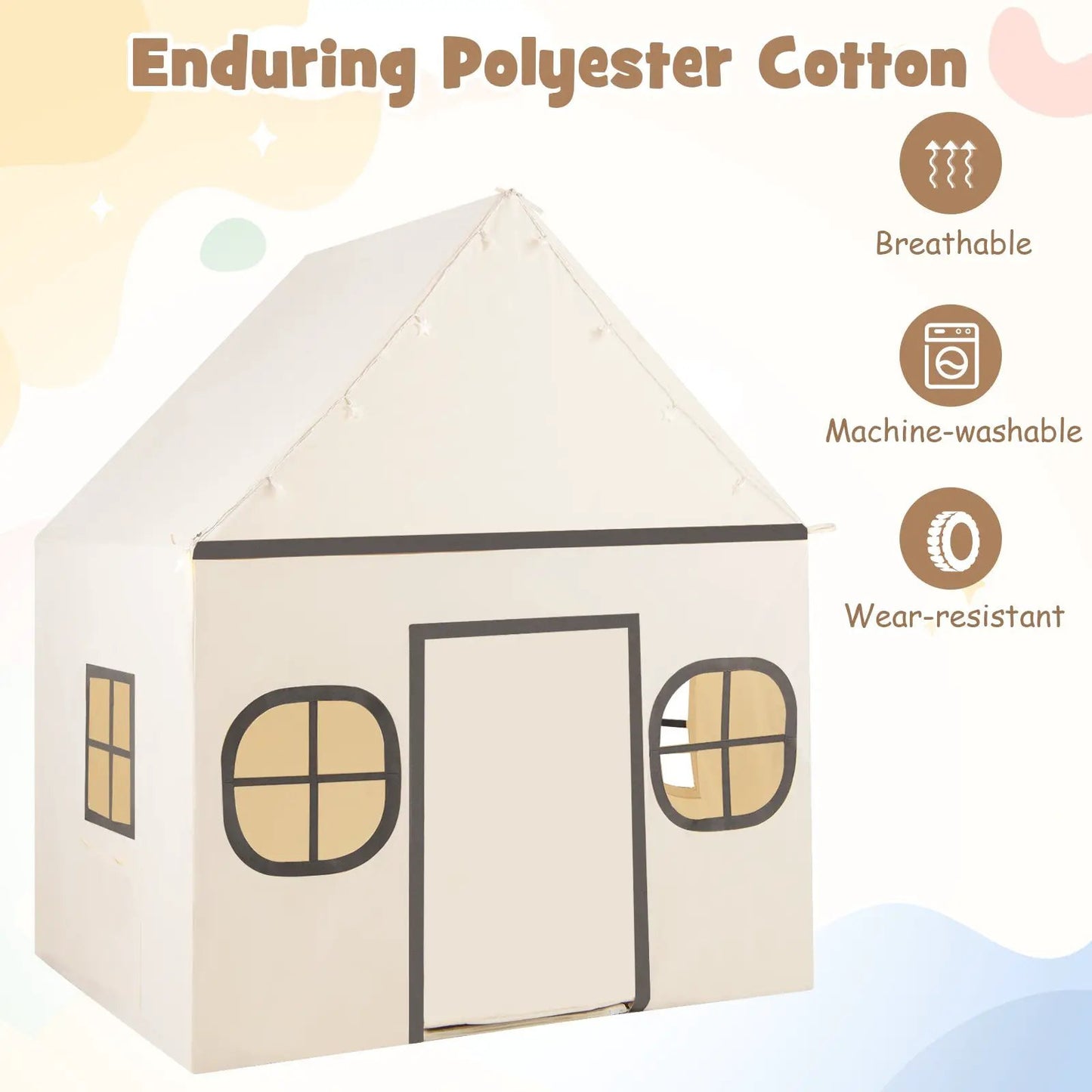 Kids Play Tent DirectDeals cream tent with door curtain and star lights, black windows on Tampa Home & Garden Store