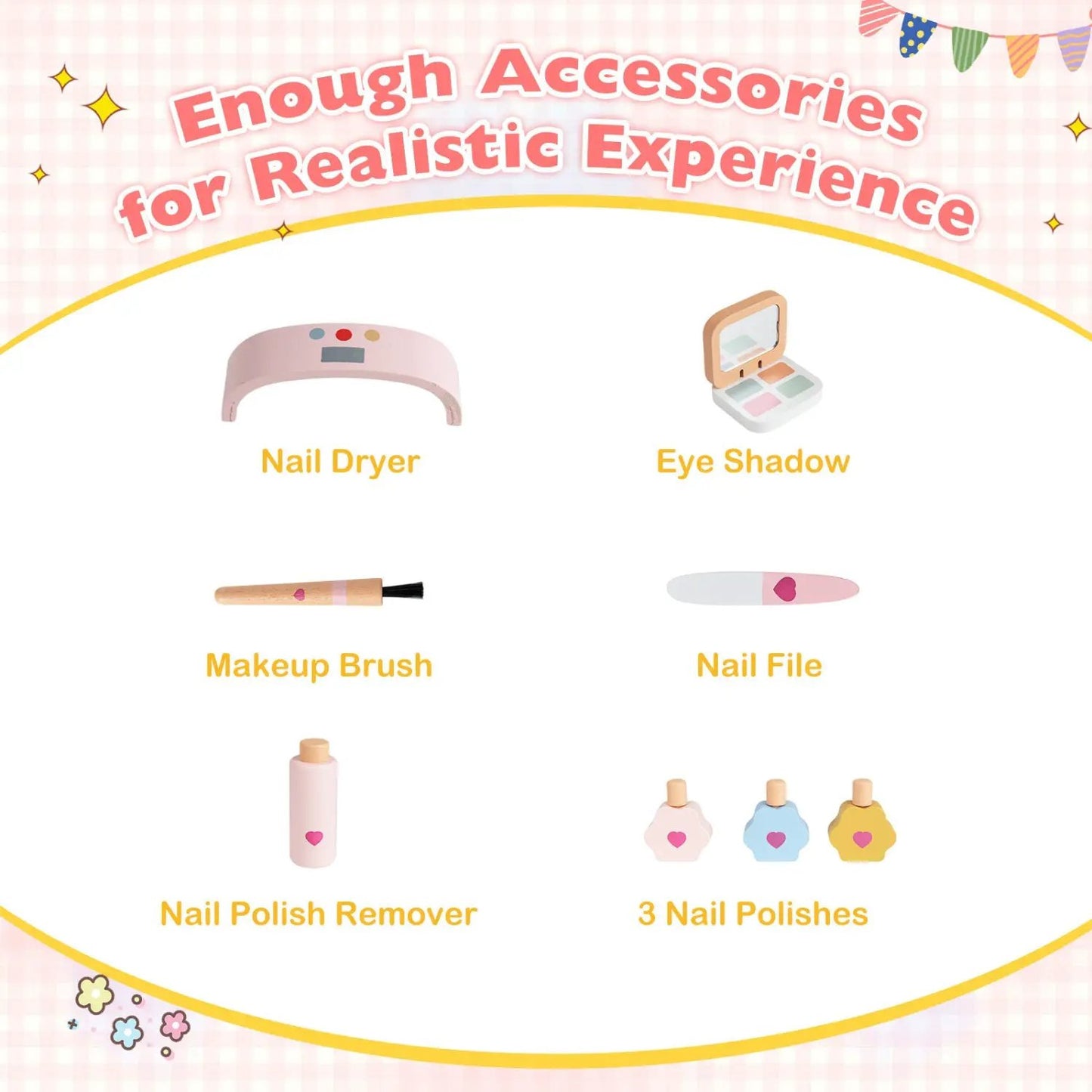 Kids Pretend Nail Salon Playset with Table and Stools, pink vanity 8-piece by DirectDeals on Tampa Home & Garden Store