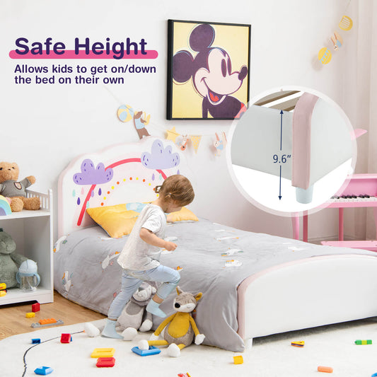 Kids Twin Size Upholstered Platform Wooden Bed with Rainbow Pattern - Tampa Home & Garden Store