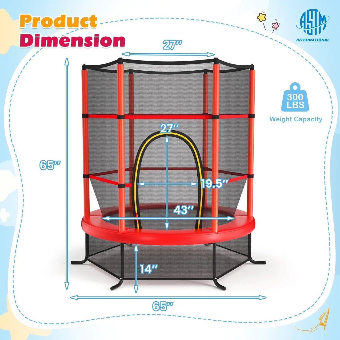 55 inch kids trampoline with enclosure net, red frame, DirectDeals on Tampa Home & Garden Store