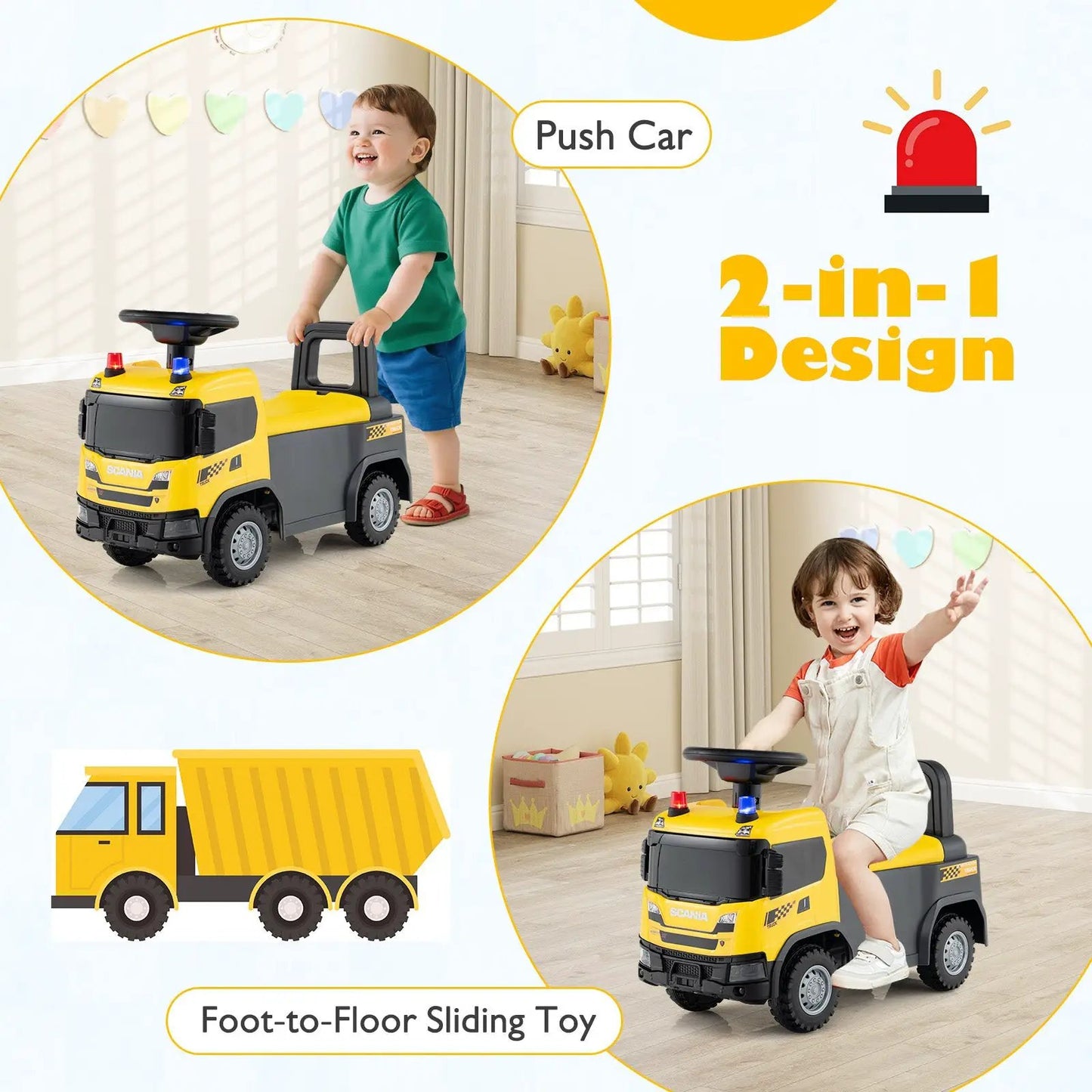 Licensed Scania ride-on push car for kids, yellow/black 2-in-1 design DirectDeals on Tampa Home & Garden Store