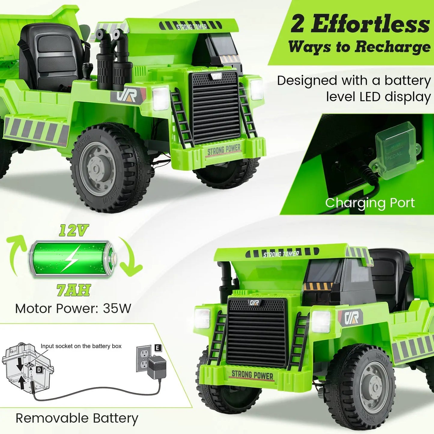 Kids Ride on Dump Truck 12V Ride on Car with Electric Dump Bed-Green - Tampa Home & Garden Store