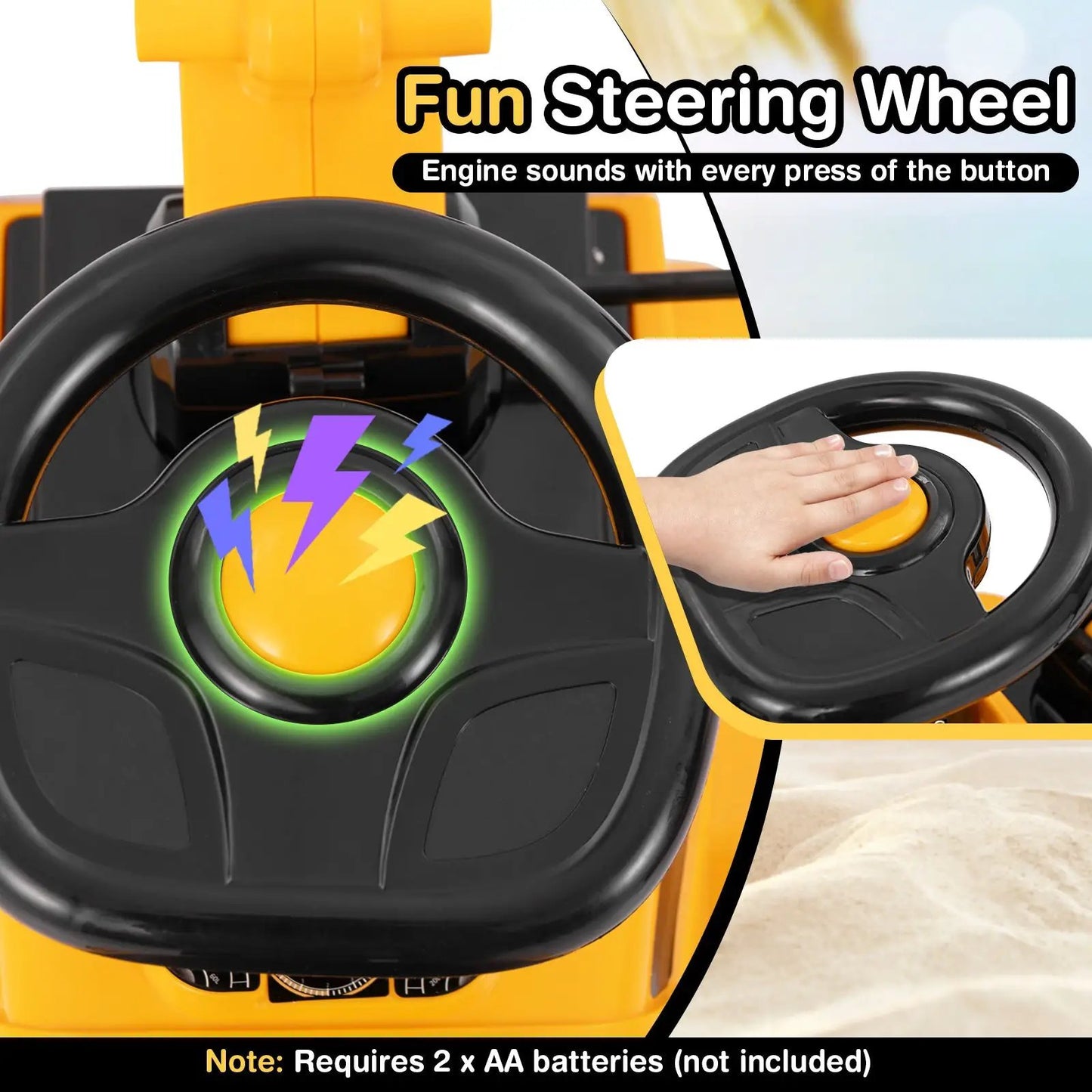 DirectDeals Kids Ride on Excavator steering wheel with adjustable shovel yellow toy vehicle on Tampa Home & Garden Store