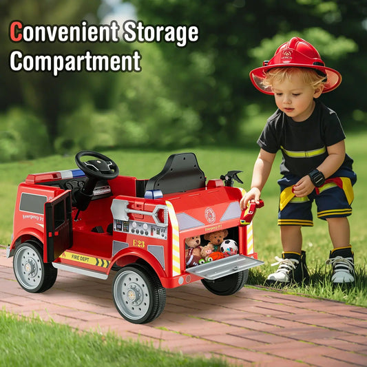 Kids Fire Truck ride-on with remote control extinguisher red DirectDeals electric riding vehicle on Tampa Home & Garden Store