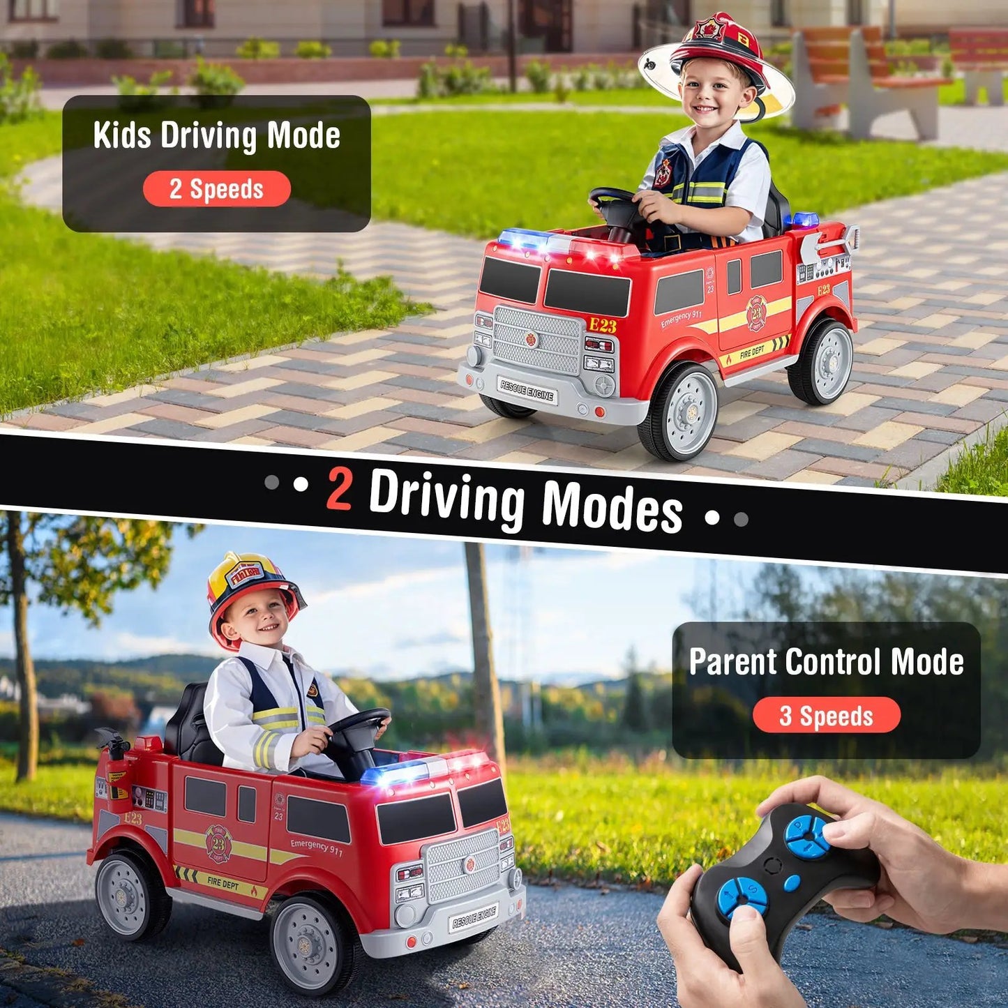 Kids Ride on Fire Truck with Remote Control and Extinguisher-Red - Tampa Home & Garden Store