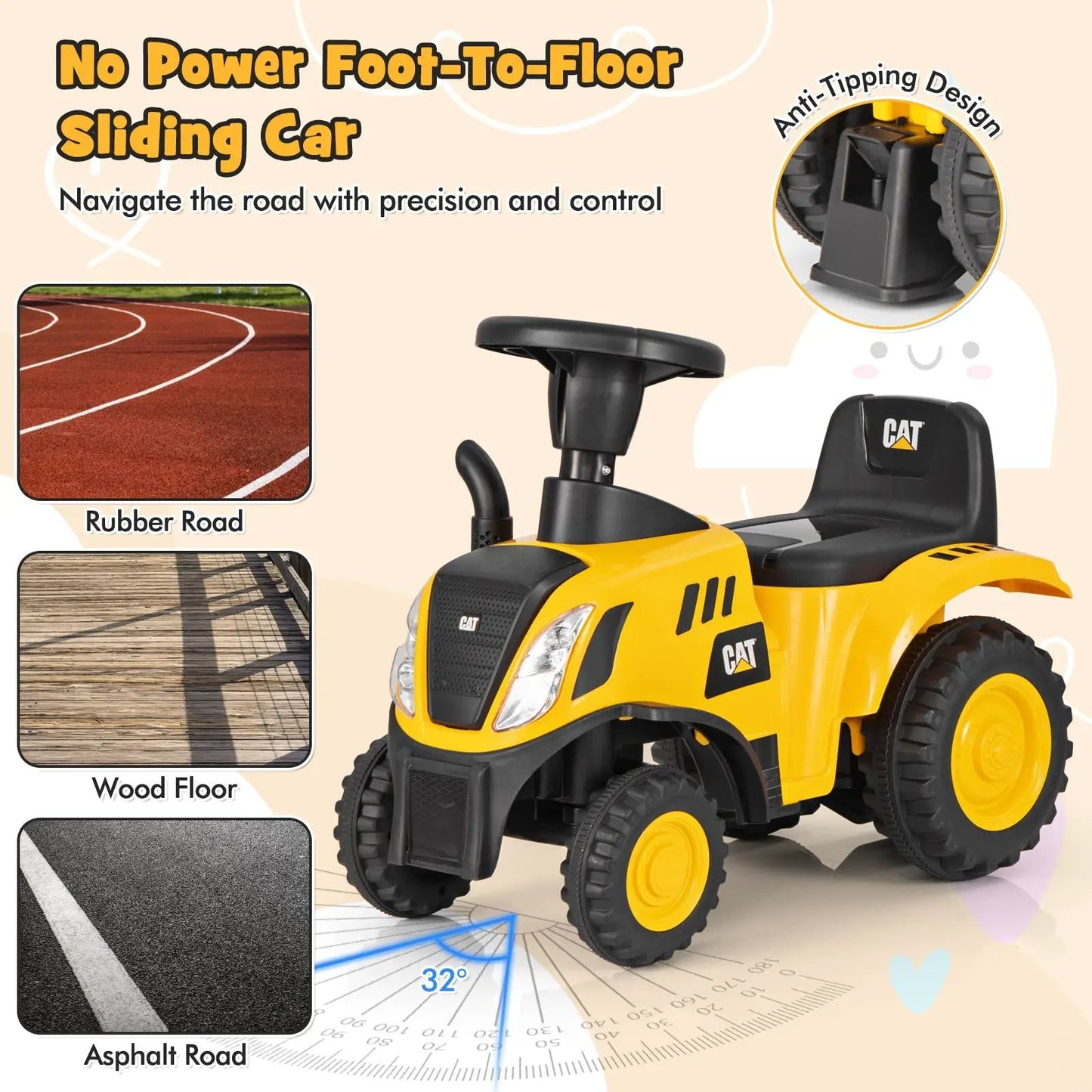Kids Ride on Tractor Licensed Caterpillar with Detachable Trailer No Power-Yellow - Tampa Home & Garden Store