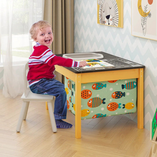 3 in 1 Kids Sand Water Activity Table with Bin yellow frame and fish print fabric bin on Tampa Home & Garden Store