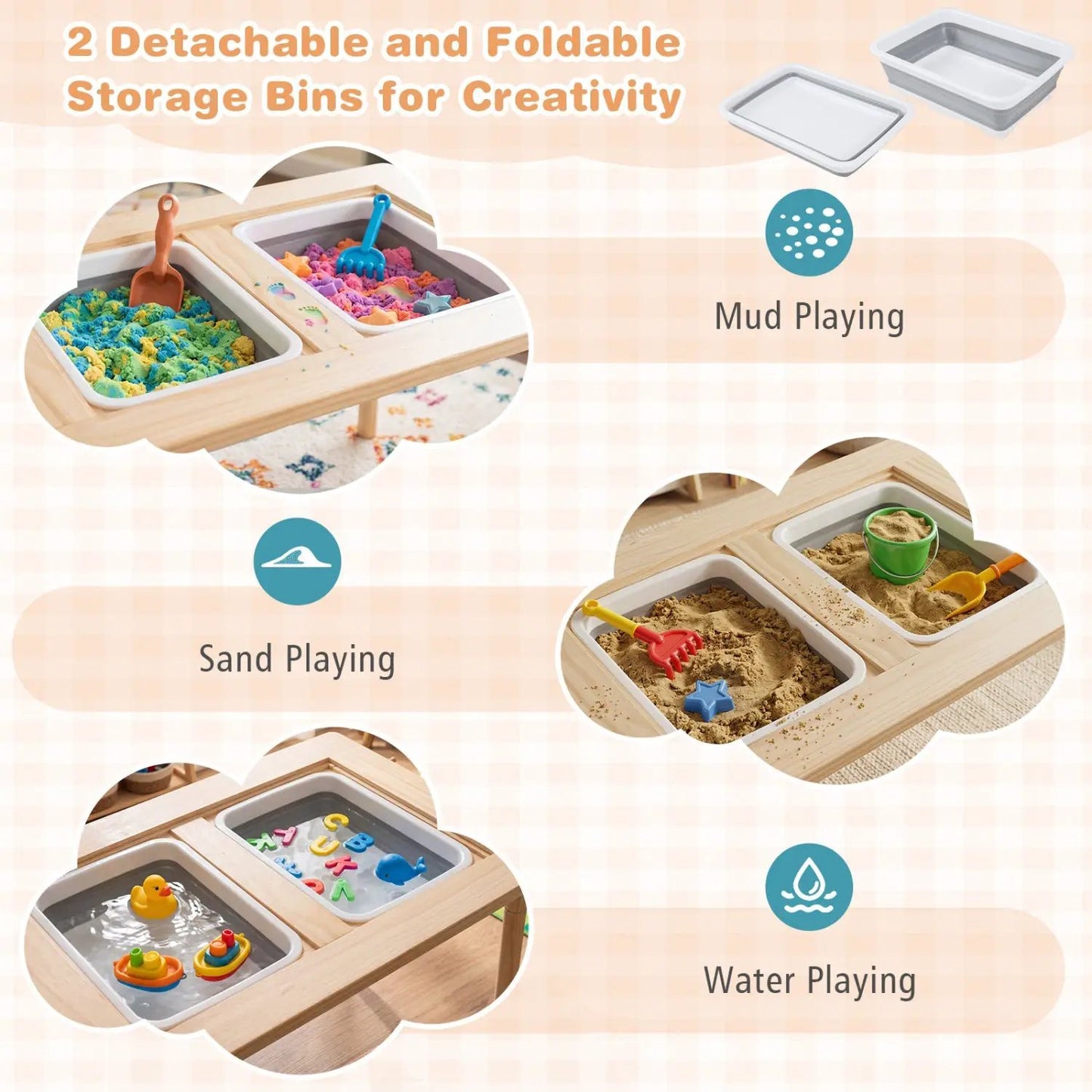 Kids Sensory Table Set Adjustable Height Chairs