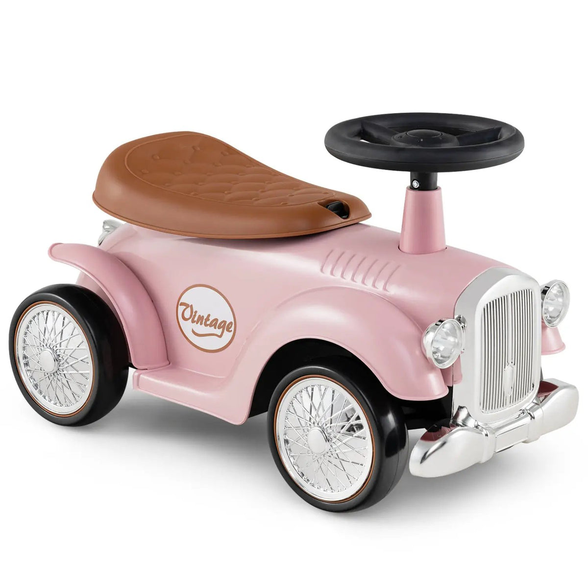 Kids Sit to Stand Vehicle pink with brown seat steering wheel under-seat storage on Tampa Home & Garden Store