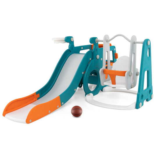 5-in-1 Kids Slide and Swing Set with Mini Bus and Basketball Hoop-Multicolor - Tampa Home & Garden Store