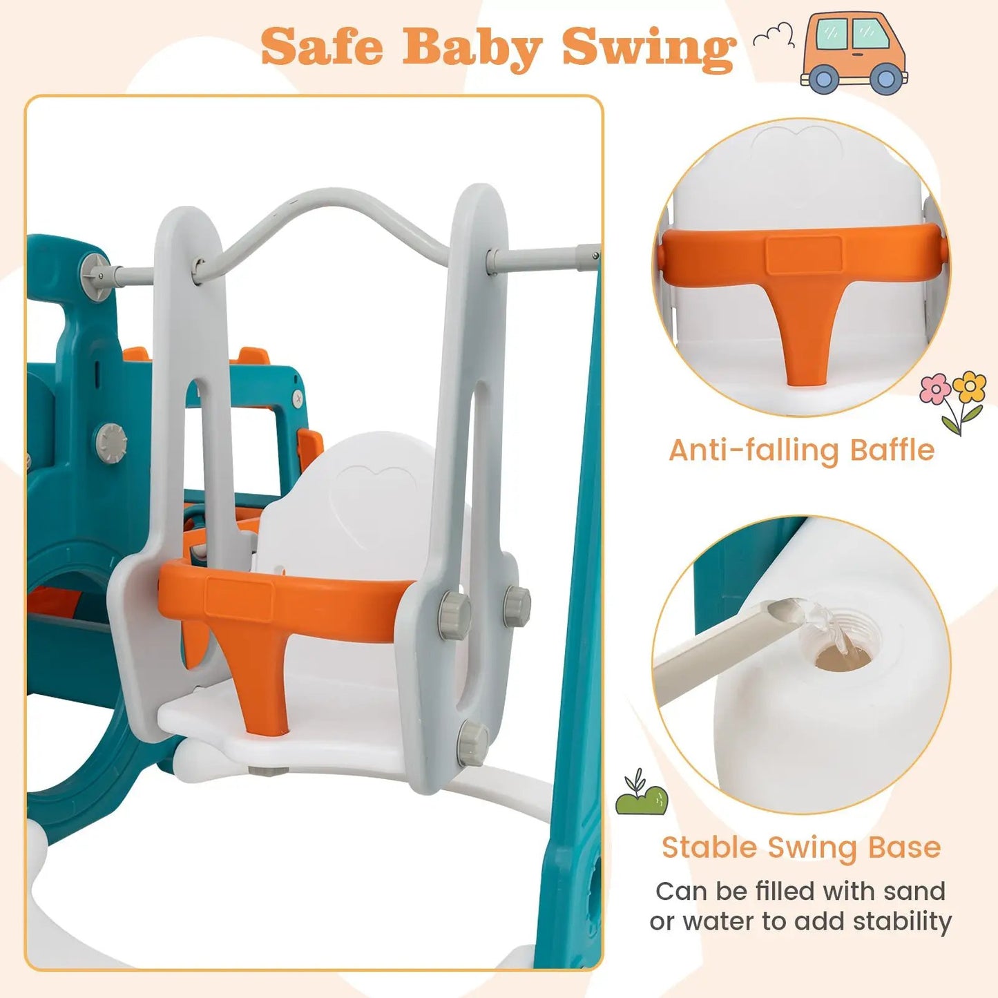 5-in-1 Kids Slide and Swing Set with Mini Bus and Basketball Hoop-Multicolor - Tampa Home & Garden Store