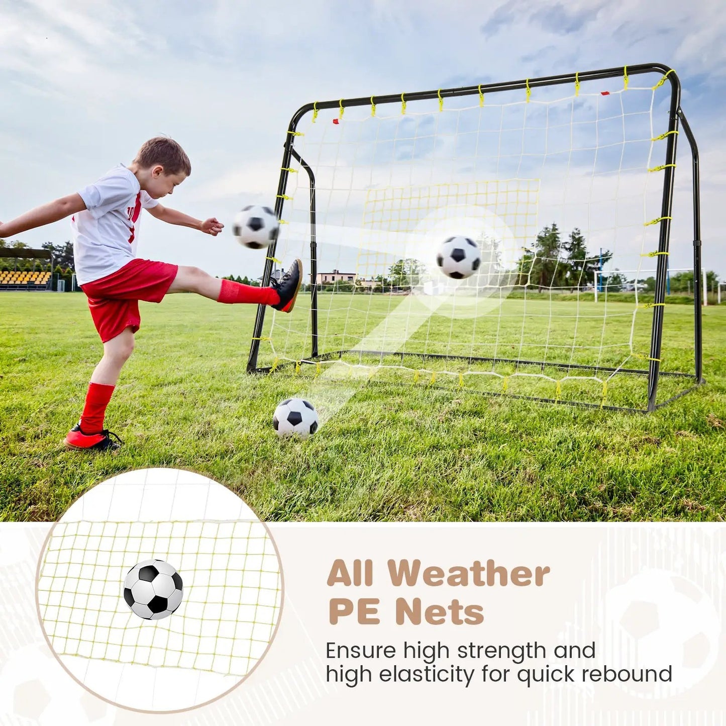 DirectDeals Kids 2-in-1 Soccer Rebounder and Goal with adjustable height, black frame on Tampa Home & Garden Store