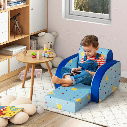 3 in 1 Convertible Kids Sofa Nap Play Sleep blue star-pattern sofa DirectDeals on Tampa Home & Garden Store
