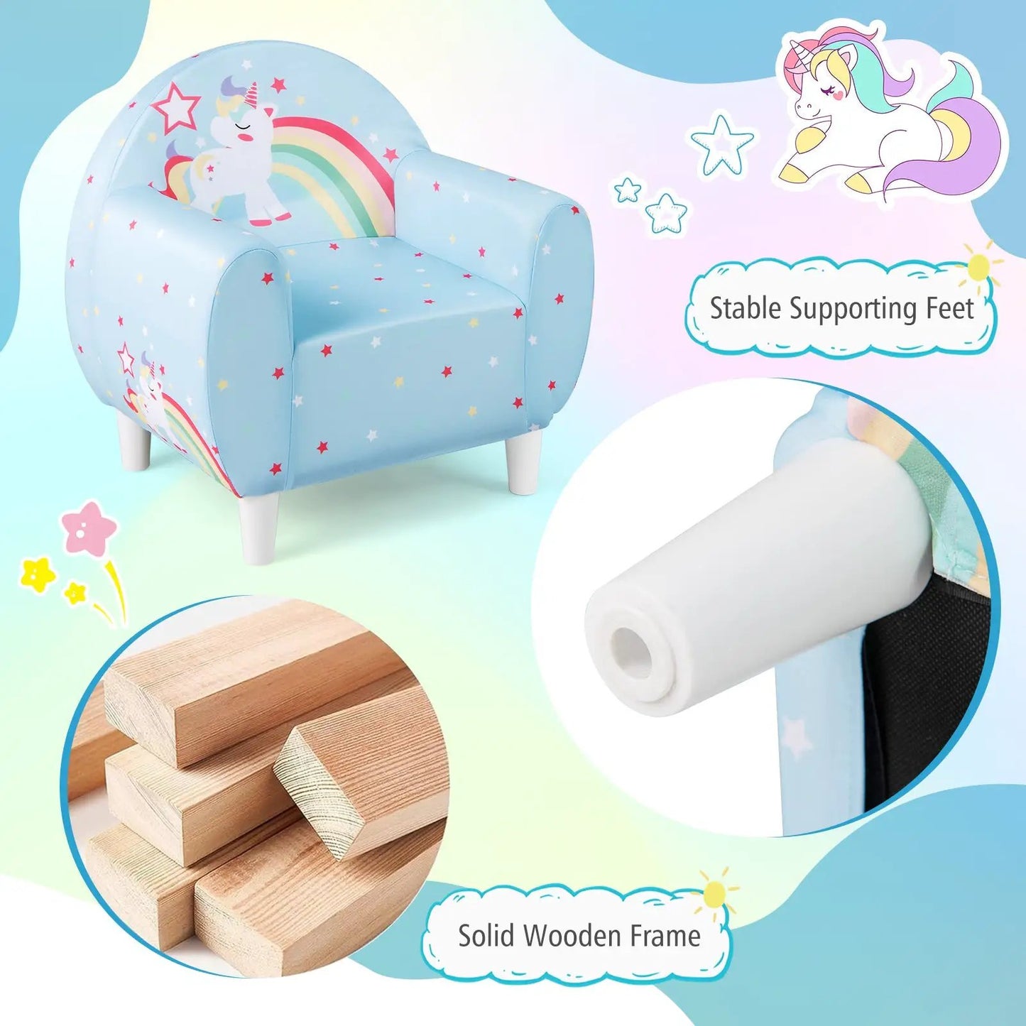 Kids Sofa blue breathable spandex with sponge unicorn print DirectDeals play sofa on Tampa Home & Garden Store